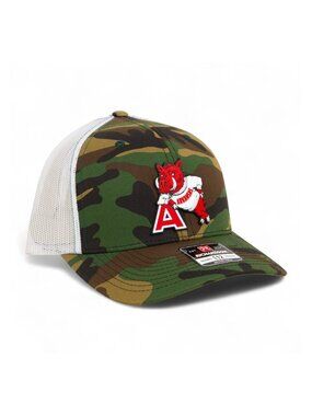 Arkansas Razorbacks- Leaning A 3D Snapback Hat- Army Camo/ White